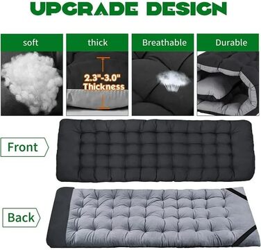 Розкладне кемпінгове ліжко з матрацом та кишенями, сталевий каркас, Oxford, витримує до 200 кг, 190x71x36 см, чорне