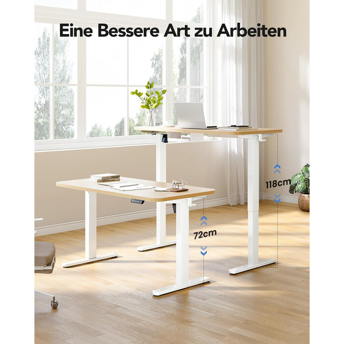 Регульований стіл-рама HUANUO з безщітковим мотором, вантажопідйомність 100 кг, для стільниць 110x200 см (тільки рама, білий)