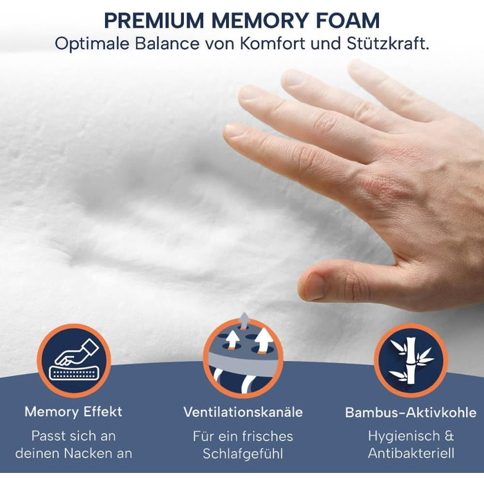 Ортопедична подушка для сну на боці з Memory Foam. Подушка для шиї з ефектом пам'яті, 56x48 см, сірий чохол