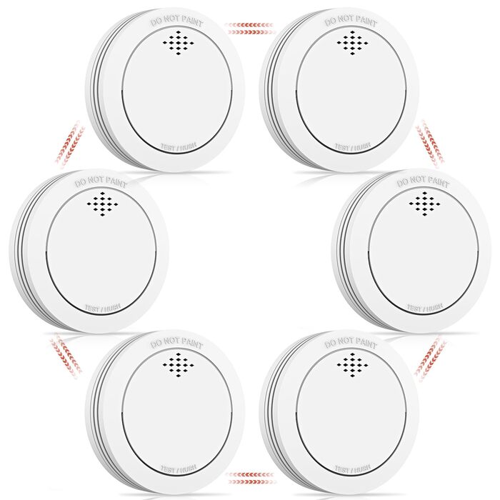 Набір димових сповіщувачів 6 шт. з магнітним кріпленням, 10 років служби, з Wi-Fi, 85dB, з функцією вимкнення звуку, сповіщення про низький заряд батареї