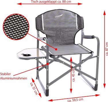 Набір з 2 рибальських крісел Divero Крісло для кемпінгу з підлокітниками та підстаканником Поліестер Алюміній Колір Рамка Світло-сірий - Покриття Сіре