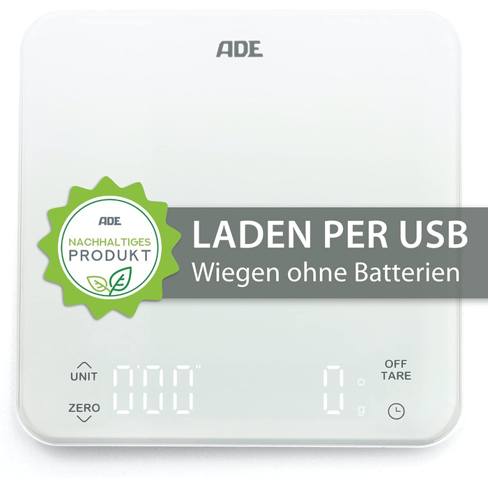 Цифрові кухонні ваги ADE з акумуляторною батареєю-USB заряджання без батареї Точні ваги для кави з вбудованим таймером до 5 кг / 1 г
