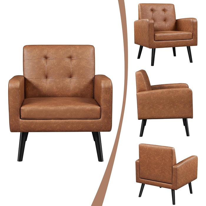 Крісло-мішок Yaheetech з підлокітниками, коричневе, з поліуретану, до 136 кг, для вітальні