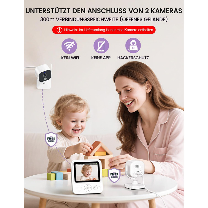 Відеоняня OBVHNUA з камерою 720P, IPS монітором 2.8