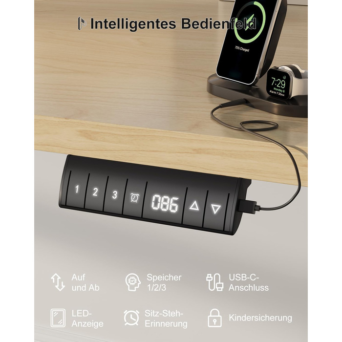 Електричний стіл Homall 120x60 см з регулюванням висоти, з 4-секційною стільницею, пам'яттю, білий + бежевий