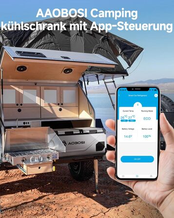 Автомобільний компресорний холодильник AAOBOSI з Wi-Fi, LED підсвіткою, -20°C/+20°C, 12/24V/220V, на колесах для авто, кемпінгу, подорожей