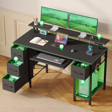 Ігровий стіл Seventable з LED, розетками та USB портами, чорний 120x47x88 см