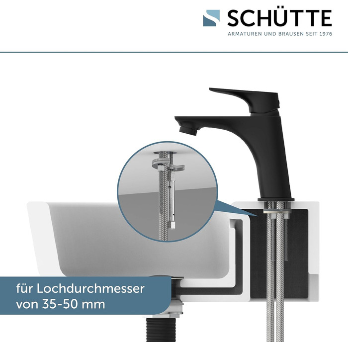 Змішувач для ванної кімнати Schütte Boston, однозахватний, чорний, з набором для зливу | Waschbeckenarmatur