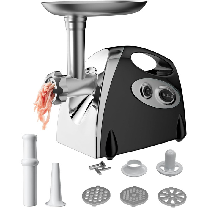 Електрична м'ясоподрібнювач Fleischwolf 2800W, 3 диски, з насадкою для ковбас, чорний