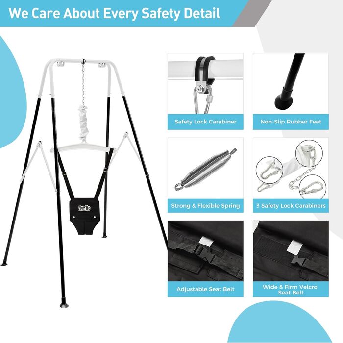 FUNLIO Набір гойдалок 2-в-1 та дверний вистрибувач для малюків, гойдалки для дітей з 4 мішками з піском, складаний металевий стійка для використання в приміщенні та на вулиці, легко збираються та зберігаються - (Чорний)