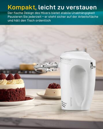 Електричний ручний міксер Kestreln з плоским дном для випічки, потужний міксер для тортів та густого тіста, з гаком для вимішування (S1 білий)
