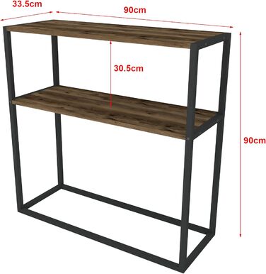 Консольний стіл Hemsedal Журнальний столик з 2 полицями з металу та ДСП Полиця для зберігання 90 х 90 х 33,5 см Стіл для передпокою Вхідний столик в промисловому дизайні (дуб, антик)