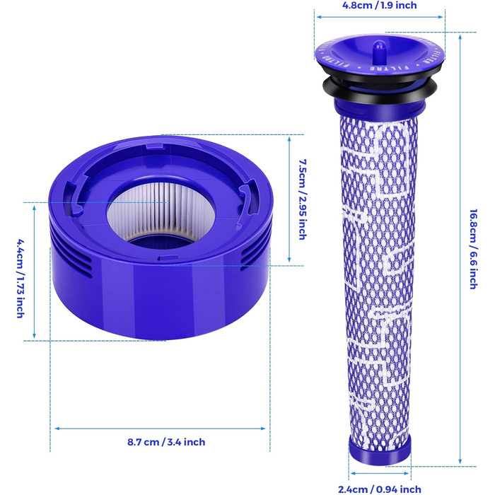 Фільтри для пилососа Dyson 3 шт. Замінники для V15, SV14, SV17, SV22 Detect Animal Absolute Extra Pro Torque Drive, #970013-02