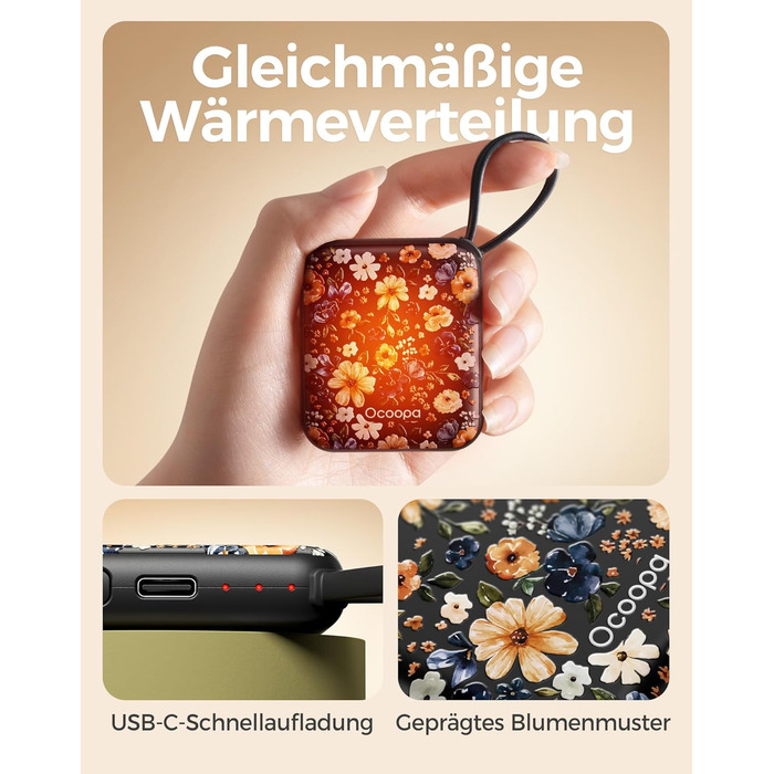 Електричні грілки для рук Ocoopa 2 шт., багаторазові, 4000mAh, USB, 3 режими нагріву, до 52°C, подарунок, для зимових видів спорту, подорожей та активного відпочинку, UT5 Nano Wiesengeflüster (Ocoopa x Artist Edition)