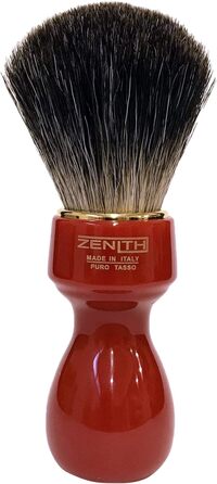 Щітка для гоління Zenith Barber зі 100 справжньою шерстю борсука/ручкою з коралово-червоної смоли - Dark Badger - Зроблено в Італії