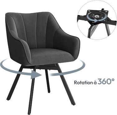 Крісло Yaheetech для кухні/їдальні/вітальні, обертається на 360°, з підлокітниками та металевими ніжками, темно-сірий (2 шт.)