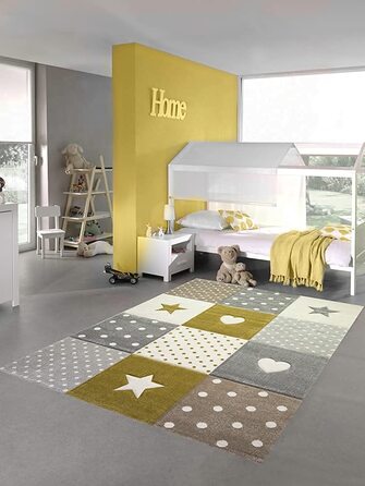 Килим-мрія для дитячої кімнати, ігровий килим і дитячий килим, дизайн у вигляді зірочок у формі серця, рожевий, білий, сірий Розмір (80 x 150 см, золотисто-кремовий, біло-сірий)