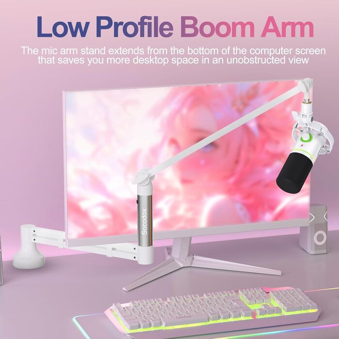 Мікрофонний стійкий кронштейн Low Profile для Blue Yeti, подкастингу та геймінгу, білий - до 2 кг, адаптери 3/8