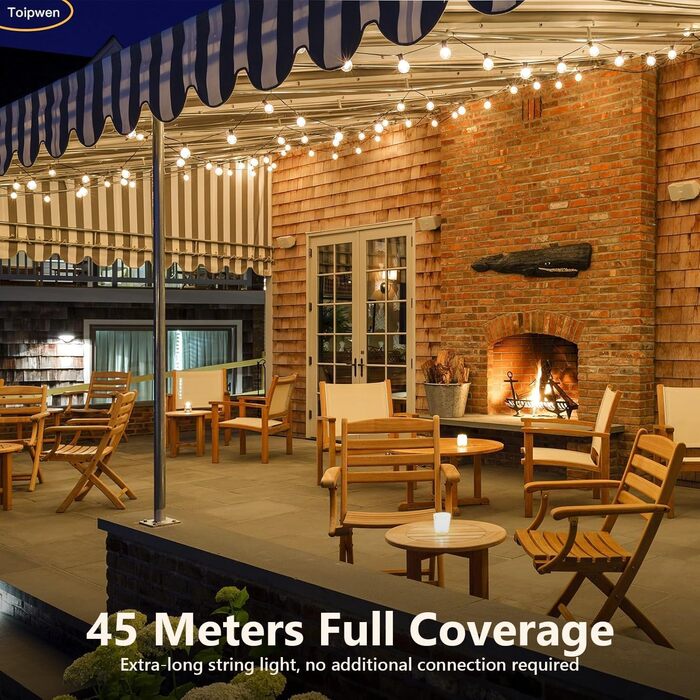 Світлодіодна гірлянда для декорування саду, балкону та тераси 45.7 м, з пультом, тепле світло, IP45, для дому та на вулицю