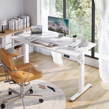 Регульований стіл за висотою з USB-C зарядкою, електричний стіл з пам'яттю, стіл для стоячи/сидячи, комп'ютерний стіл для офісу, стоячий стіл, білий Pro White Pro (білий, 140 x 60 см)