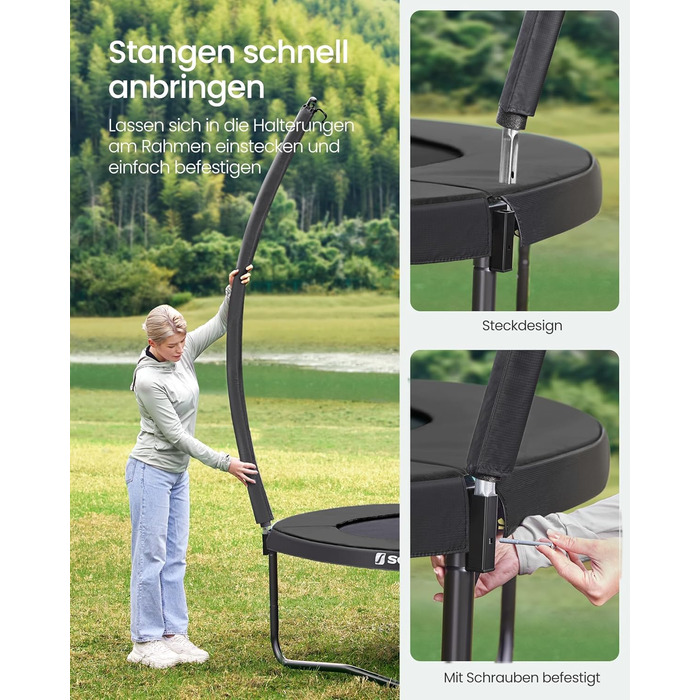 Батут SONGMICS вуличний Ø 244 см з захисною сіткою, драбиною та м'якими стійками - чорний