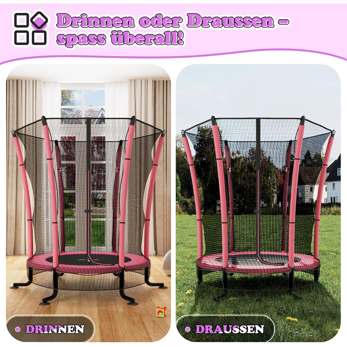 Батут дитячий JUMMICO з захисною сіткою Ø145 см, до 50 кг, рожевий - для дому та вулиці, від 3 років