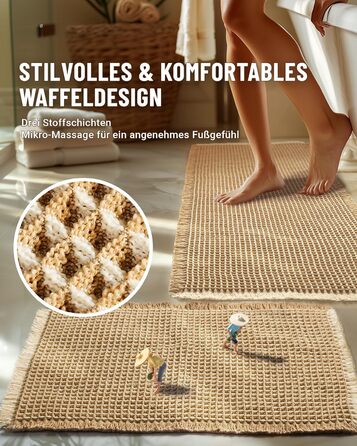 Набір килимків для ванної кімнати, антиковзаючі, бохо-стиль, 2 шт. (51x120 см + 41x61 см), коричнево-білі