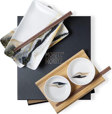 Набір посуду для суші на 2 персони, 10 предметів, чорний/золотий гурман Moritz & Moritz