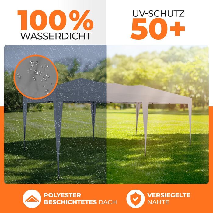 Павільйон Kronenburg розкладний, 3x3 м, водонепроникний, захист від сонця UV 50+, колір шампань, з 4-ма боковими панелями