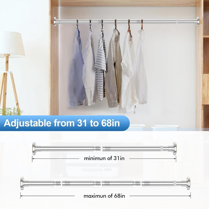 Штанга для душу, телескопічна, 78,9-203,2 см, діаметр 2,5 см, регульована, нержавіюча сталь, хром