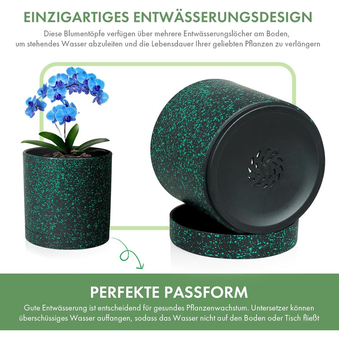 5шт горщиків для квітів з підставкою, 17.8/15.2/14/12.7/10.2см, пластикові горщики для рослин, гідропоніка, набір горщиків для дому та балкону, зелені з коричневим піддоном (7+6+5.5+5+4 дюйми)