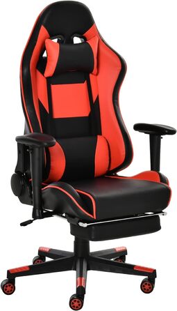 Ігрове крісло Vinsetto з функцією гойдання та відкидання Ергономічний стілець з підставкою для ніг, підголівником, поперековою подушкою, офісним кріслом з регулюванням висоти, 90-160, кут нахилу, чорнийчервоний, 72x72x121-130 см