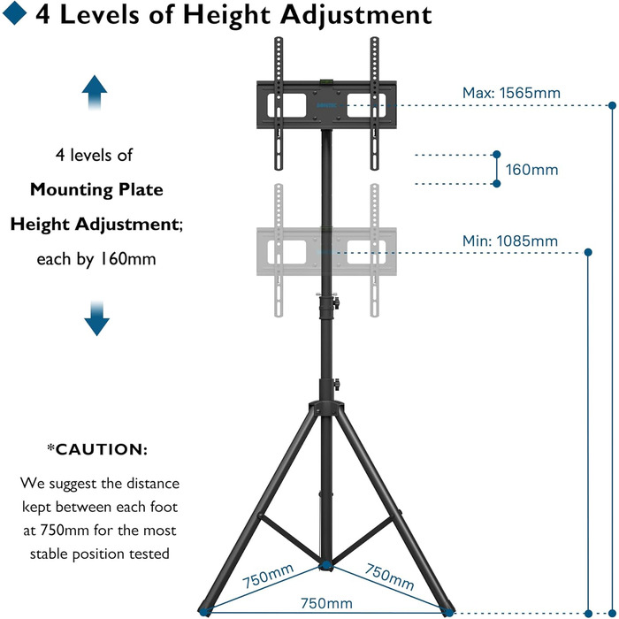 Підставка для телевізора BONTEC: поворотна, нахилена, регульована по висоті, для LCD, LED, OLED, Plasma, Curved телевізорів 32-60 дюймів, до 45 кг, VESA 400x400 мм