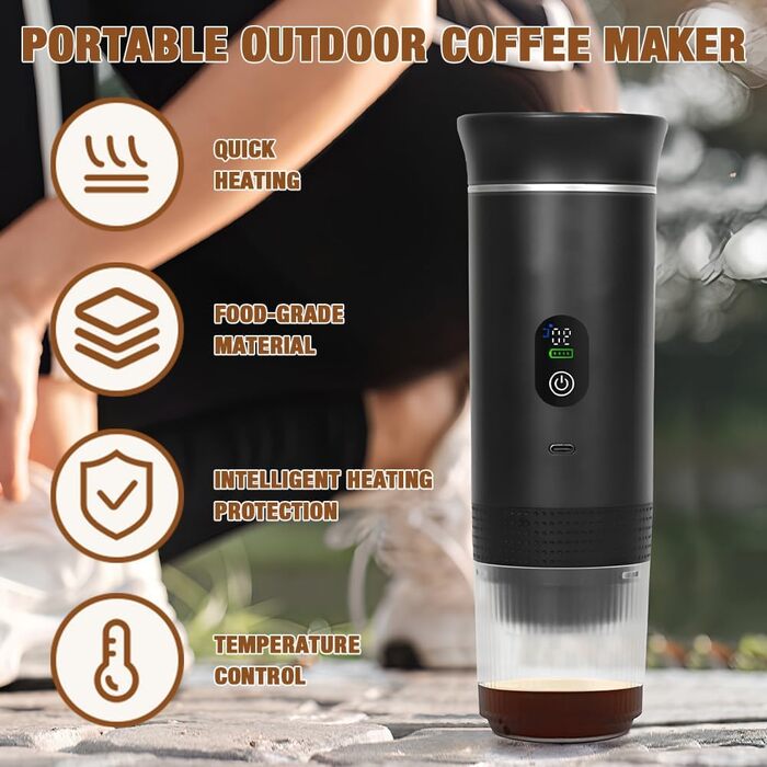 Портативна кавомашина 3-в-1 DAJASD з дисплеєм, 12V, USB, для кави в зернах та капсул - ідеальна для подорожей, кемпінгу та авто