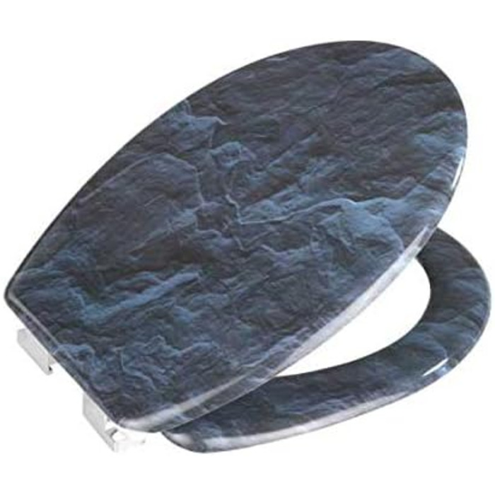 Сидіння для унітазу WENKO Slate Rock, сидіння для унітазу з механізмом плавного закриття, гігієнічна кришка унітазу з мотивом сланцевого каменю, виготовлена з антибактеріального дюропласту, 36,5 x 44,5 см