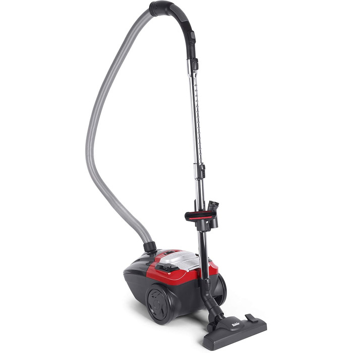 Пилсос Fakir Red Vac Power з мішком, 700W, з кабелем, HEPA фільтр H13, тихий двигун 69dB(A), мішок 3л, радіус дії 9м, чорно-червоний, циліндричний