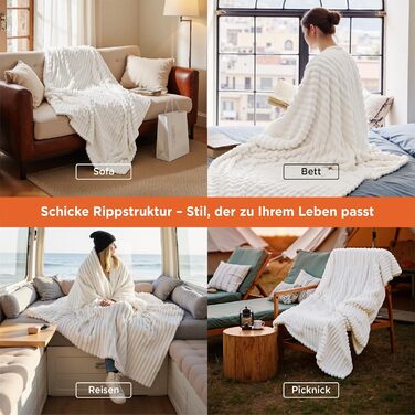 BEDSURE Плед-деко для дому - теплий вовняний та флісовий плед, ковдра на диван, великий грубий плед, ідеальний подарунок на День святого Валентина, 150 x 200 см, білий вовна