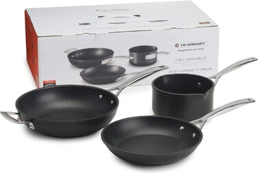 Набір каструль Le Creuset 3 шт. з антипригарним покриттям, діаметр 16, 24, 26 см, для всіх типів плит (в т.ч. індукційних), антрацит/срібло