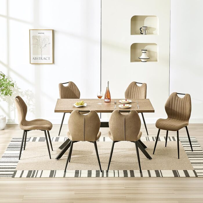 LEWE Комплект обідніх стільців для кухні та вітальні, м'який стілець з металевими ніжками, коричневий (2 шт.)