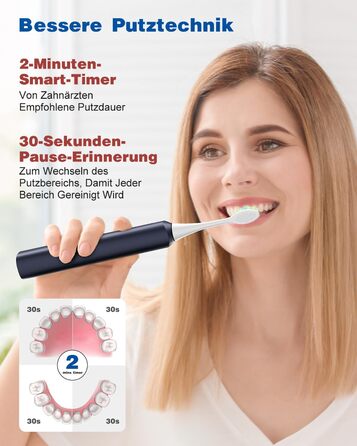 Електрична зубна щітка звукового типу, 45000 VPM, відбілювання за 1 тиждень, 120 днів роботи від акумулятора, індикатор заряду, 6 насадок DuPont, 5 режимів, таймер, (блакитна)