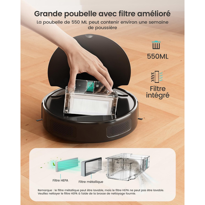 Робот-пилосос LEFANT з функцією миття підлоги, 5500Pa, LiDAR-навігація, багатошарове мапування, віртуальна зона, керування через Alexa/APP/WiFi, ідеальний для шерсті тварин, килимів та твердих підлог (M310)