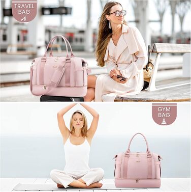 Спортивна сумка LOVEVOOK для подорожей, жіноча, 37L, рожева: Weekender, культ. сумка, відділення для взуття та мокрих речей