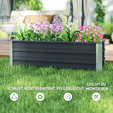 Outsunny Сталева грядка Садова клумба Ящик 125x47x40см вугільно-сірий в т.ч. Рукавички для овочів і квітів