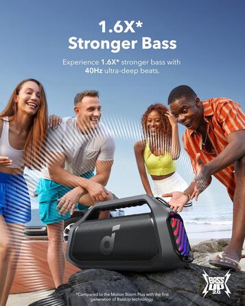 Soundcore Boom 2 Plus: Портативна Bluetooth колонка, 140W, IPX7, RGB, Power Bank, Чорний