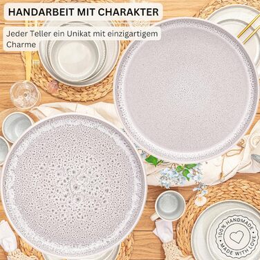 Набір посуду SÄNGER Kreta 30 предметів: тарілки, чашки, миски, для 6 осіб, блакитний, з кремовим, стійкий до подряпин, придатний для миття в посудомийній машині та використання в мікрохвильовій печі