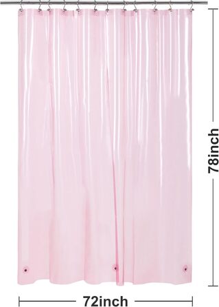 Душовий завіс Barossa Design, міцний, товстий, водонепроникний, з кільцями та магнітами, прозорий, 182.9 x 182.9 см, рожевий