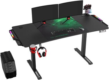 ULTRADESK Стол для роботи та ігор, регульована висота, електричний, 140x68 см, з XL-кілимком для миші (зелений)