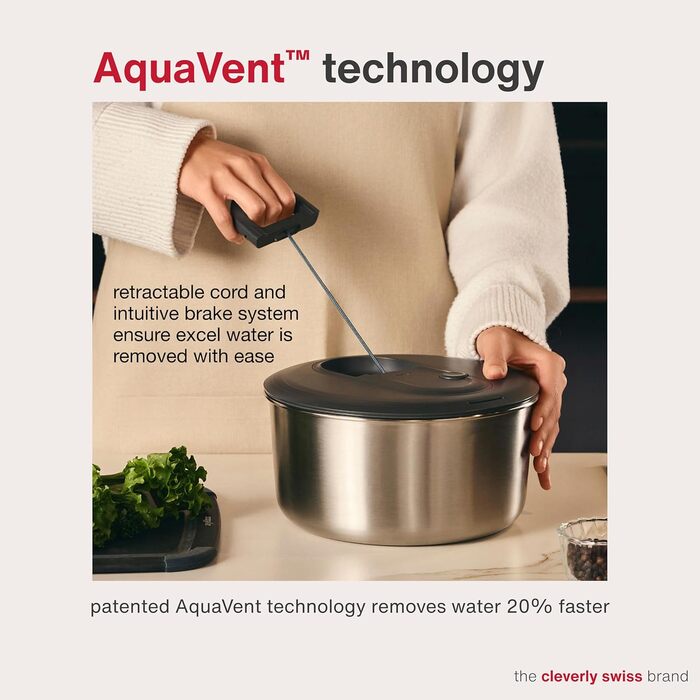 Салатниця Zyliss Easy Spin 6л з мотузковим приводом, AquaVent™ та кнопкою Stop (сіра)