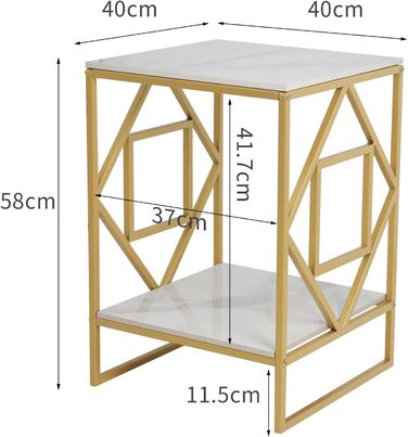 Журнальний столик мармур, 2 полиці, білий, металевий каркас, 404058см, золото