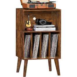 Підставка для програвача вінілу: містка на 160 платівок, стильна підставка Mid-Century, з дерев'яними ніжками, для вітальні, білий (коричневий)